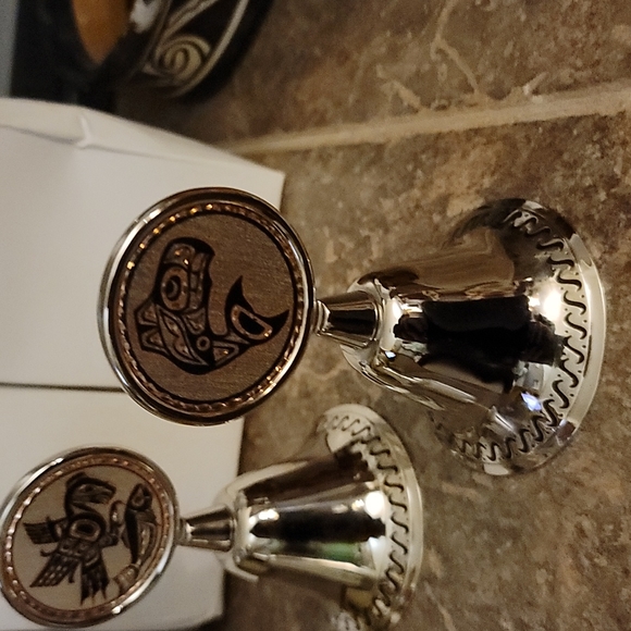 Set of 3 Silver Coloured and Copper Bells with BC First Nations Artwork - Picture 8 of 14